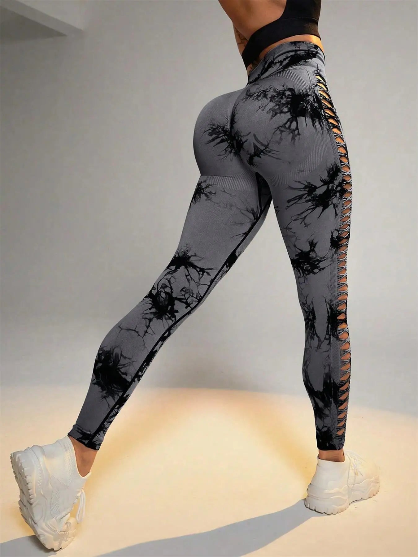 Tie Dye Seamless Leggings for Women High Waist Yoga Pants, Scrunch Butt Lifting Elastic Tights, Side Mesh Design