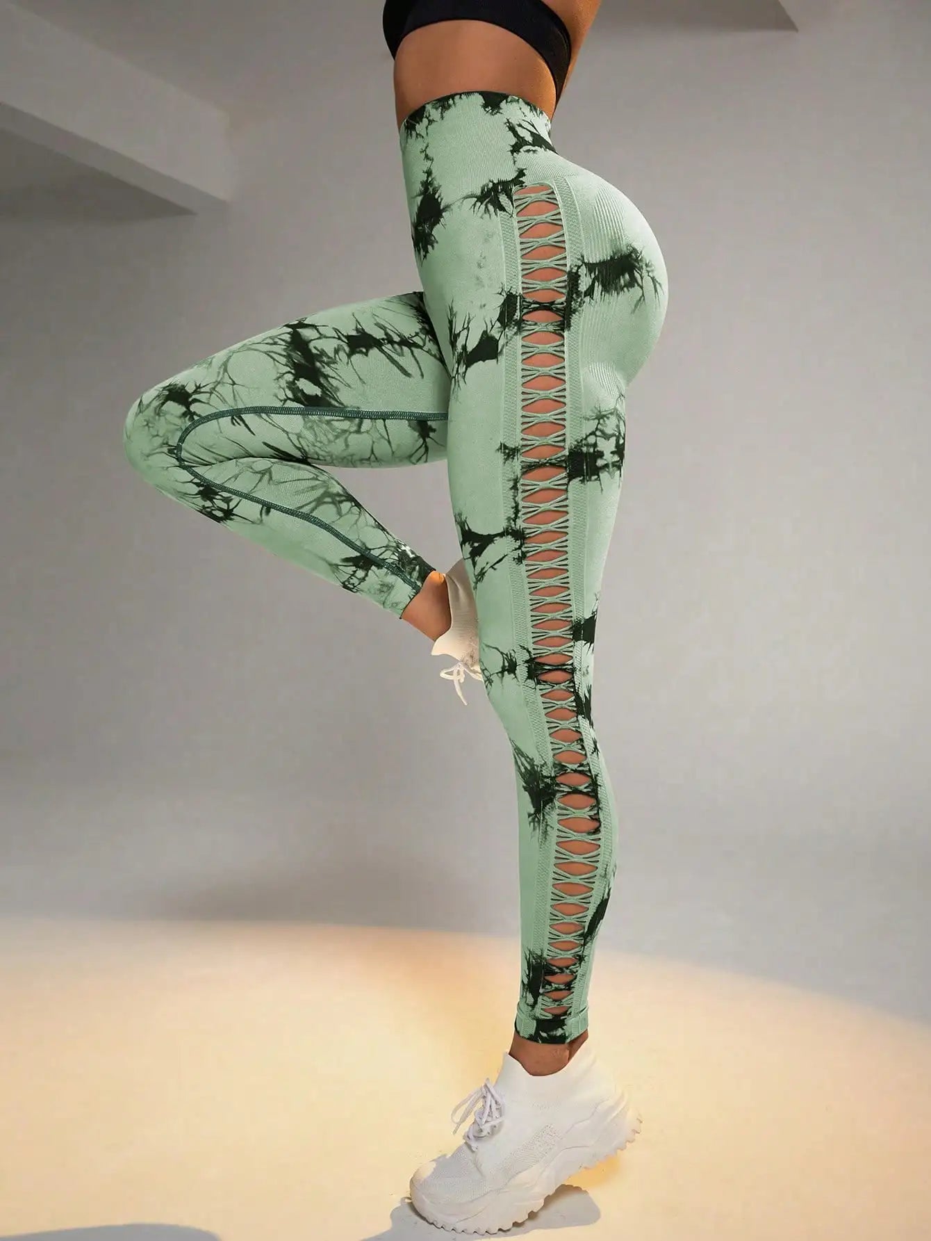 Tie Dye Seamless Leggings for Women High Waist Yoga Pants, Scrunch Butt Lifting Elastic Tights, Side Mesh Design