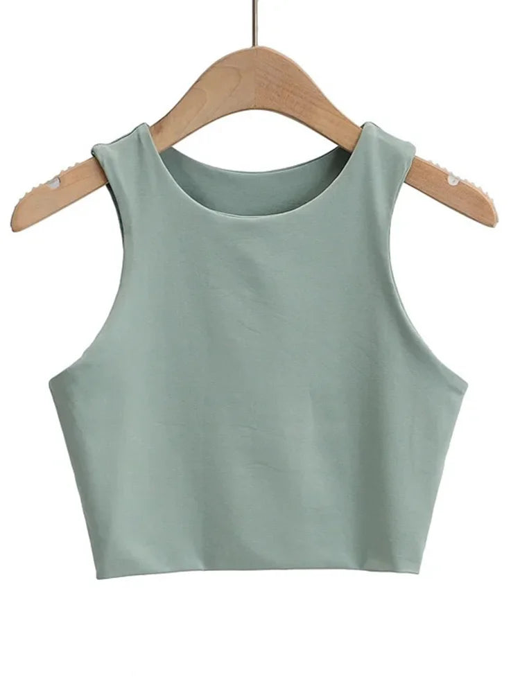 2023 Summer Fashion Women Sexy Slim Tops O-Neck Sleeveless Double Nylon Ladies Good Quality Tank Tops 6 Colors