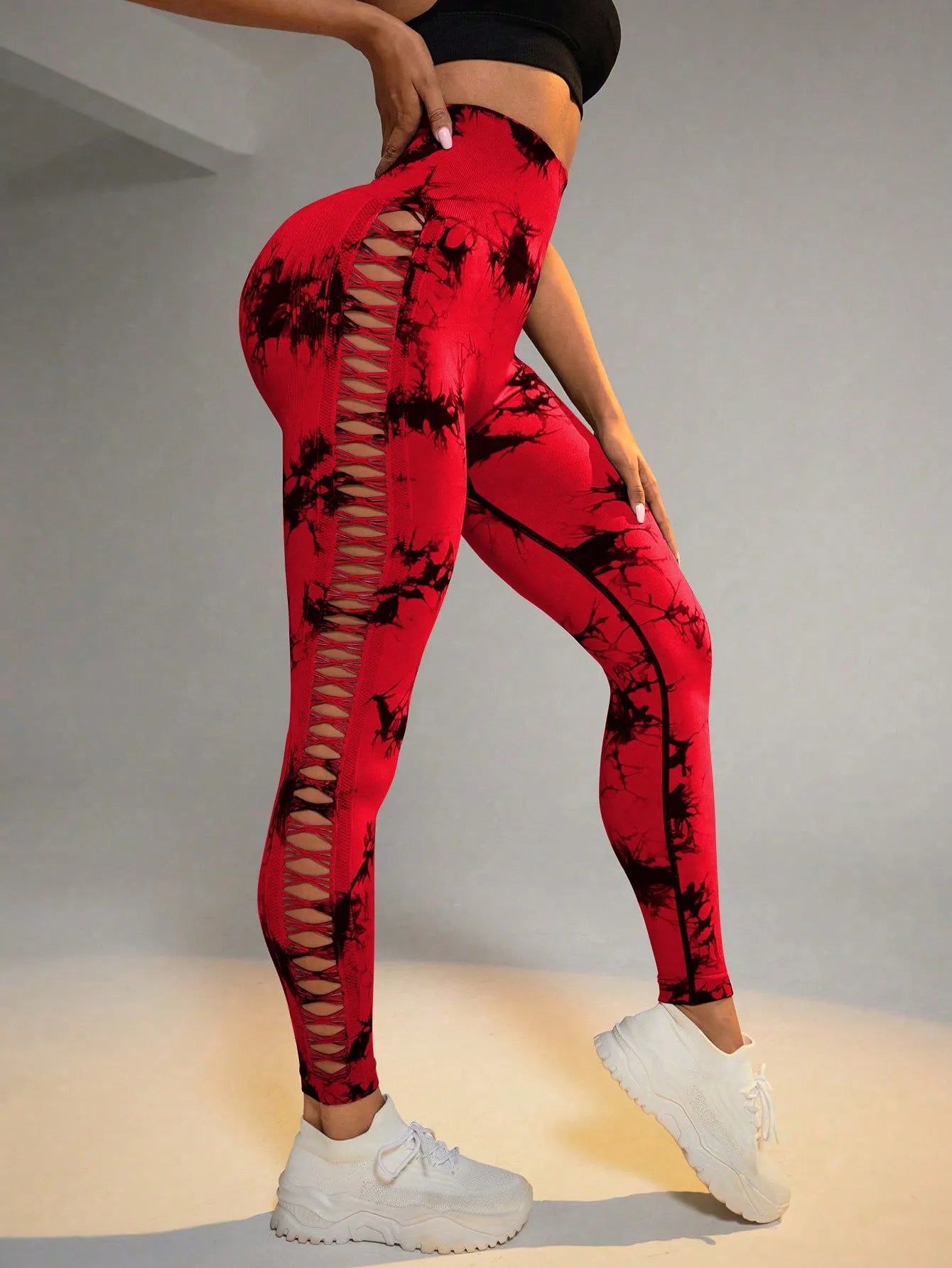 Tie Dye Seamless Leggings for Women High Waist Yoga Pants, Scrunch Butt Lifting Elastic Tights, Side Mesh Design