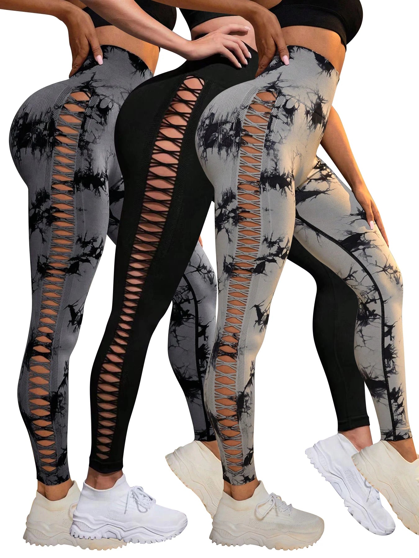 Tie Dye Seamless Leggings for Women High Waist Yoga Pants, Scrunch Butt Lifting Elastic Tights, Side Mesh Design