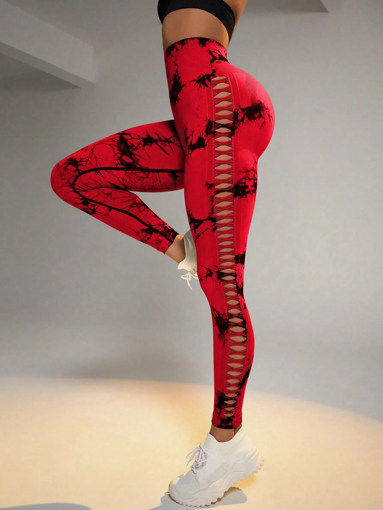 Tie Dye Seamless Leggings for Women High Waist Yoga Pants, Scrunch Butt Lifting Elastic Tights, Side Mesh Design