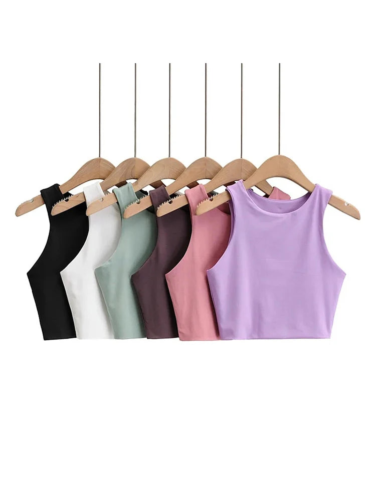 2023 Summer Fashion Women Sexy Slim Tops O-Neck Sleeveless Double Nylon Ladies Good Quality Tank Tops 6 Colors
