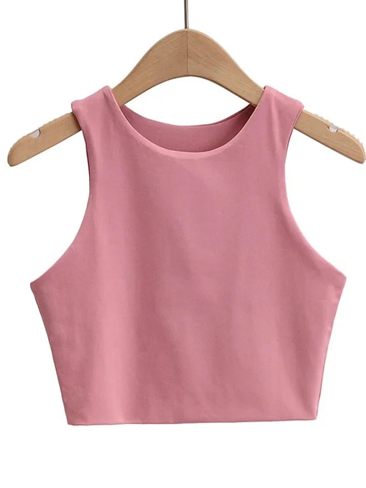 2023 Summer Fashion Women Sexy Slim Tops O-Neck Sleeveless Double Nylon Ladies Good Quality Tank Tops 6 Colors